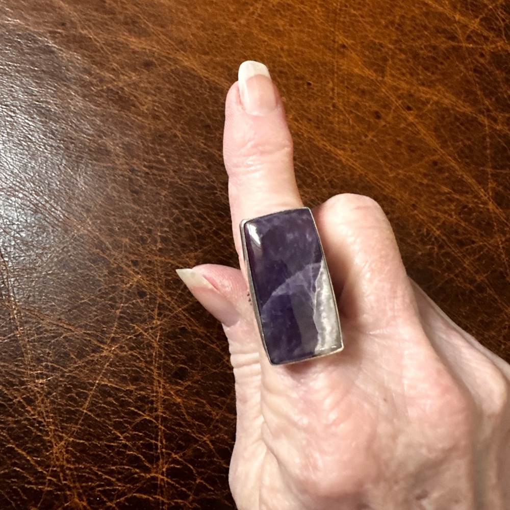 Amethyst Purple Stone 925 Silver rectangular Ring